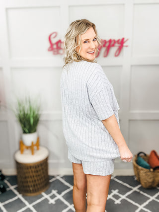 Mellow Days Cozy Ribbed Hacci Knit Shorts and Short Sleeve Lounge Set
