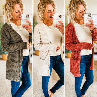 Mellow Days Ribbed Button-UP Cardigan with Pockets