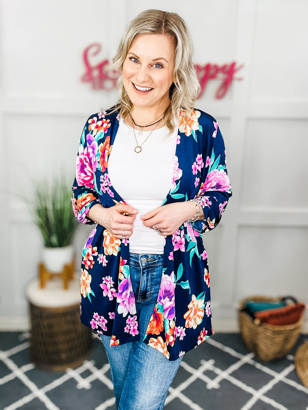 Lizzy Cardigan in Blue and White Floral main image 0