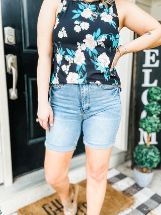 In the Moment Cool Denim Tummy Control Judy Blue Shorts