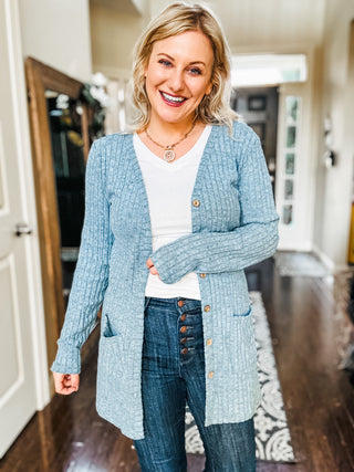 Mellow Days Ribbed Button-UP Cardigan with Pockets
