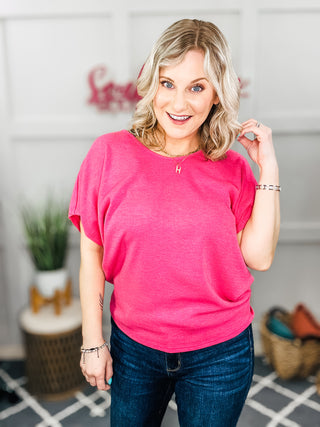 Big Sky Country Waffle Knit Top In Hot Pink
