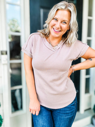 Meet Me There Textured V-Neck Short Sleeve Top