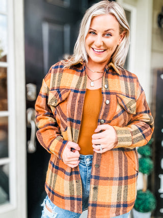 Be You Best Taupe Plaid Quilt Lined Button Down Shacket II