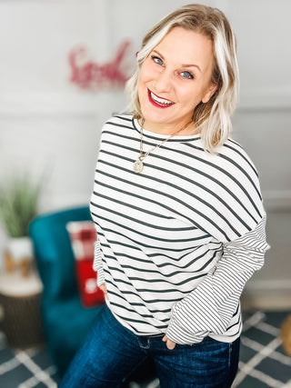 Super Clever Patchwork Striped Top in Ivory