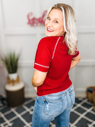 Heartbreaker Waffle Knit Tee in Cranberry