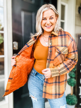 Be You Best Taupe Plaid Quilt Lined Button Down Shacket II