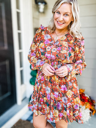 So Long, Farewell Balloon Sleeve Floral Dress