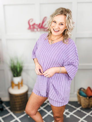 Mellow Days Cozy Ribbed Hacci Knit Shorts and Short Sleeve Lounge