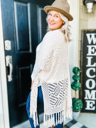 Crochet All Day Open Front Cardigan with Fringe Detail