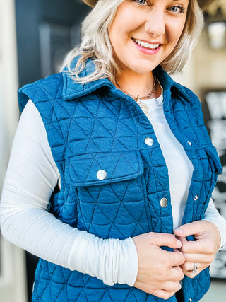 Take The High Road Textured Snap Down Vest