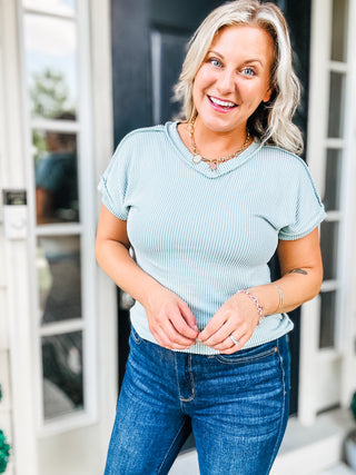 Meet Me There Textured V-Neck Short Sleeve Top