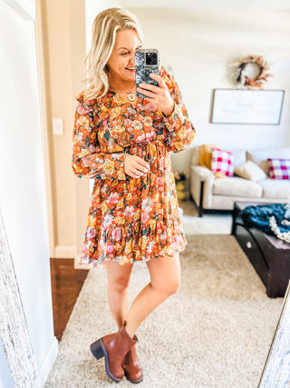 So Long, Farewell Balloon Sleeve Floral Dress