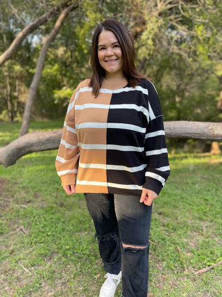 Exceptional Thought Striped Patchwork Sweater in Three Colors