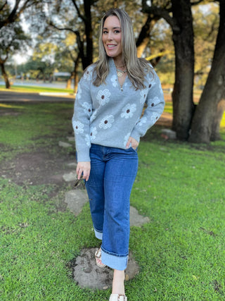 Flower Powered Half Zip Sweater in Four Colors