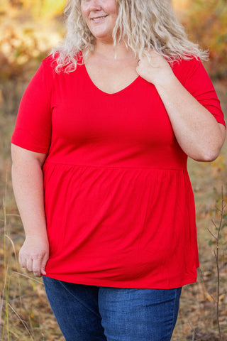 IN STOCK Sarah Ruffle Short Sleeve - Red