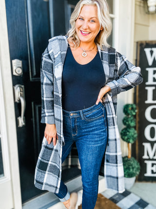 The Perfect Day Plaid Long Line Hooded Shacket