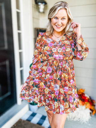 So Long, Farewell Balloon Sleeve Floral Dress