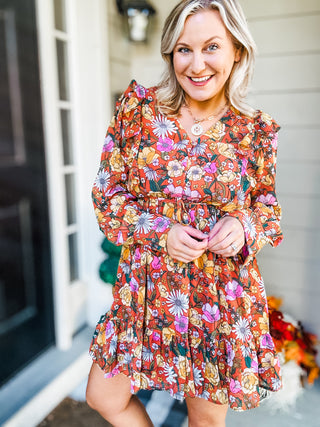 So Long, Farewell Balloon Sleeve Floral Dress