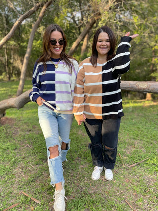 Exceptional Thought Striped Patchwork Sweater in Three Colors