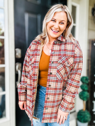 Be You Best Taupe Plaid Quilt Lined Button Down Shacket