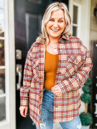 Be You Best Taupe Plaid Quilt Lined Button Down Shacket