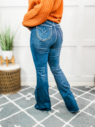 Judy Blue Dark Wash High Rise Flare Back Pocket Detail Jeans