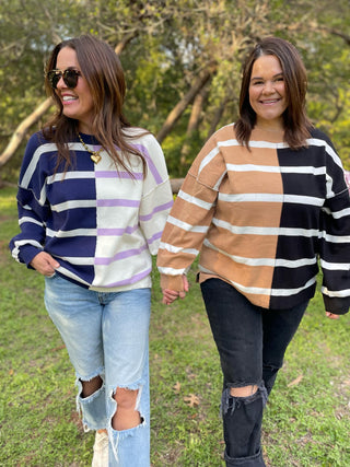 Exceptional Thought Striped Patchwork Sweater in Three Colors
