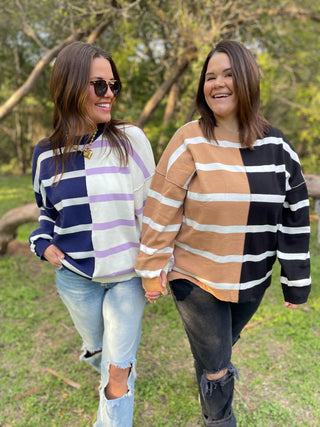 Exceptional Thought Striped Patchwork Sweater in Three Colors