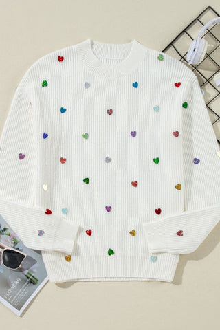 Heart Sequin Long Sleeve Sweater