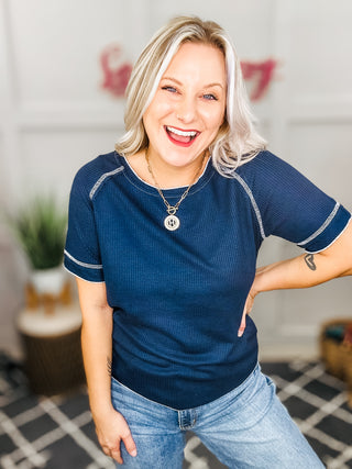 Heartbreaker Waffle Knit Tee in Blue