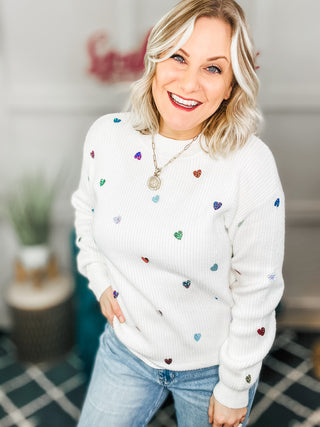 Heart Sequin Long Sleeve Sweater