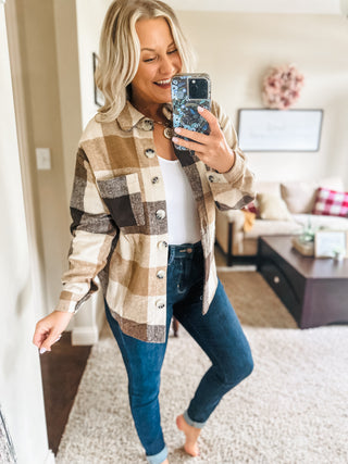 Coffee Date Plaid Button Up Shacket