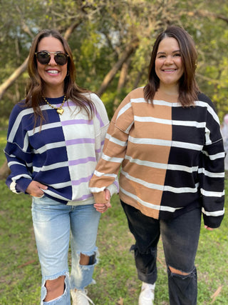 Exceptional Thought Striped Patchwork Sweater in Three Colors