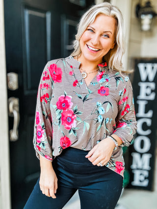 Lizzy Top in Mocha and Coral Floral