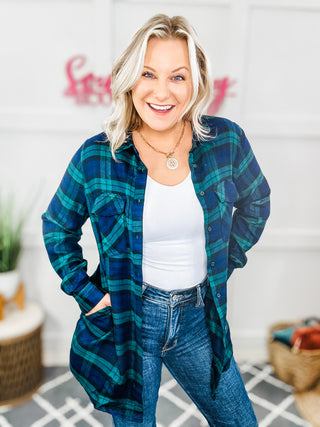 Make A Move Navy & Green Plaid Button Down Long Sleeve Top