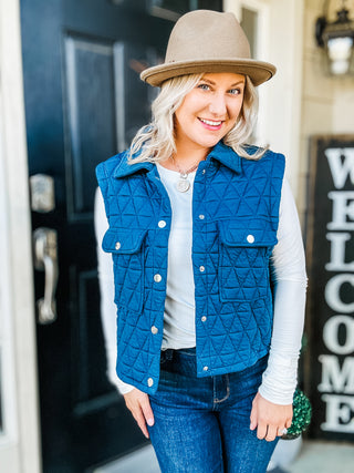 Take The High Road Textured Snap Down Vest