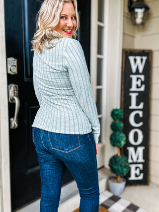 Everyday Chic Ribbed V-Neck Long Sleeve Top