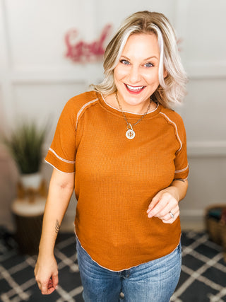 Heartbreaker Waffle Knit Tee in Chestnut