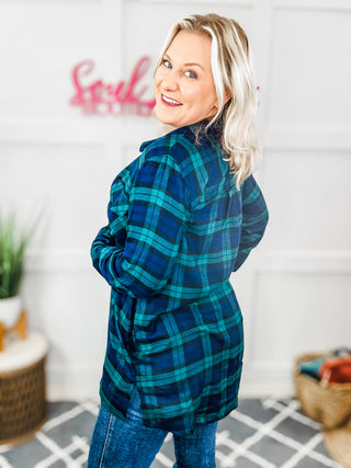 Make A Move Navy & Green Plaid Button Down Long Sleeve Top