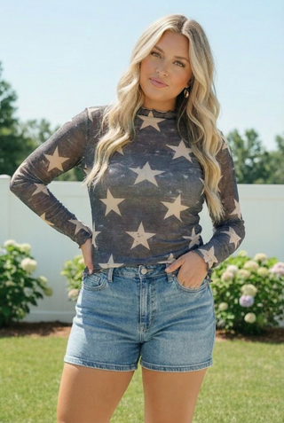 Star Gazer Long Sleeve Mesh Top