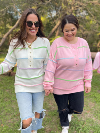 Just Too Good Rainbow Striped Sweater in Two Colors