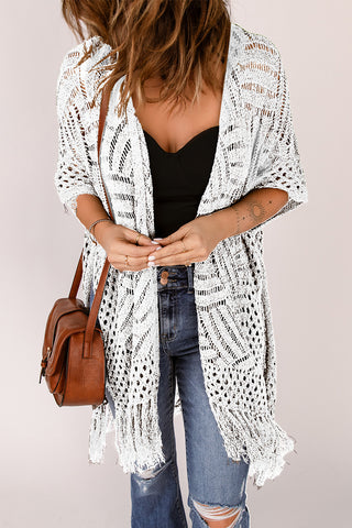 Crochet All Day Open Front Cardigan with Fringe Detail