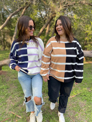 Exceptional Thought Striped Patchwork Sweater in Three Colors