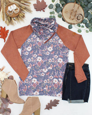 IN STOCK Classic Zoey ZipCowl Sweatshirt - Blushwood Floral and Terra Cotta