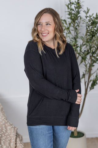 IN STOCK Corrine Ribbed Pullover Top - Black