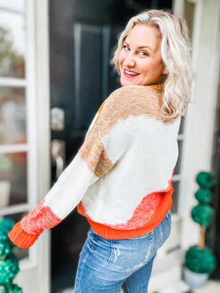 Adorable You Camel & Orange Color Block Sweater