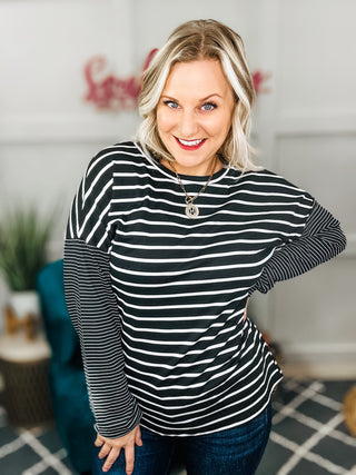 Super Clever Patchwork Striped Top in Black