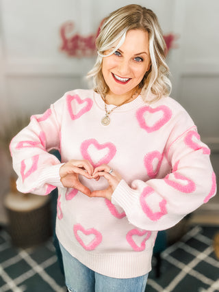 High-Low Heart Embroidered Cozy Sweater