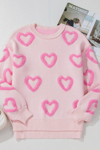 High-Low Heart Embroidered Cozy Sweater